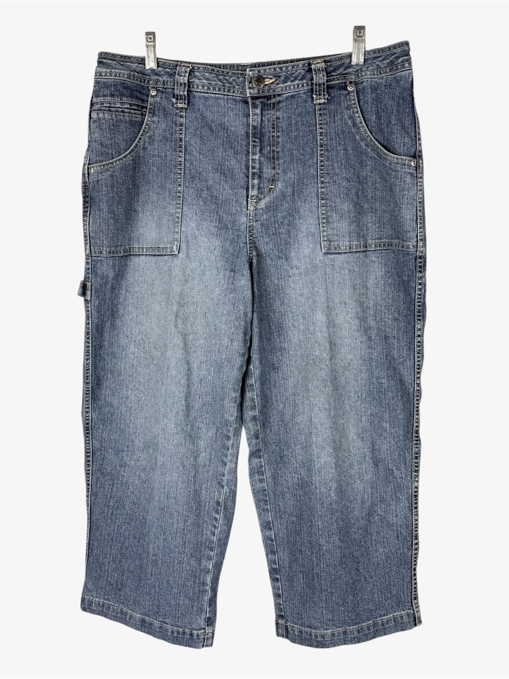 Vintage Y2K Denim Cargo Capris Size 16 Wide Leg Gauchos Culottes Carpenter Jeans